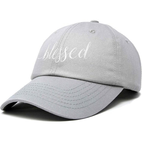 Women's Blessed Embroidered Gray Soft Cotton Classic Dad Baseball Hat Cap - Picture 4 of 5